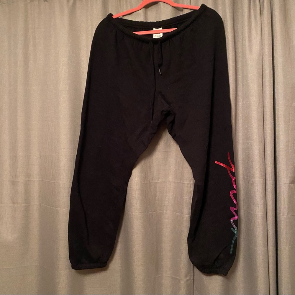 PINK Victoria’s Secret Black Drawstring Sweatpants Cuffed Size Large (L)